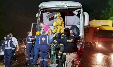 Batida entre ônibus e caminhão deixa vários feridos na BR-282; VÍDEO