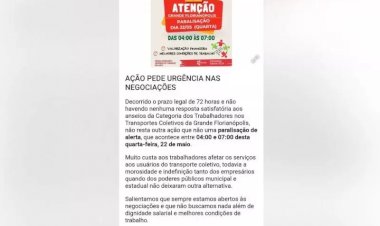 Sindicato anuncia paralisação dos ônibus em Florianópolis