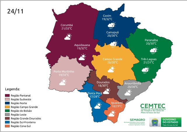 Dia com tempo firme em Mato Grosso do Sul