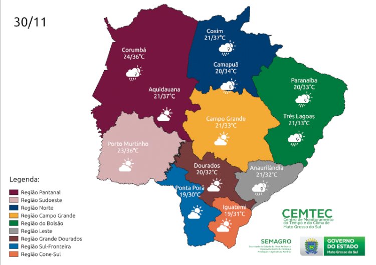 Novembro se despede com tempo seco e pancadas de chuva em MS