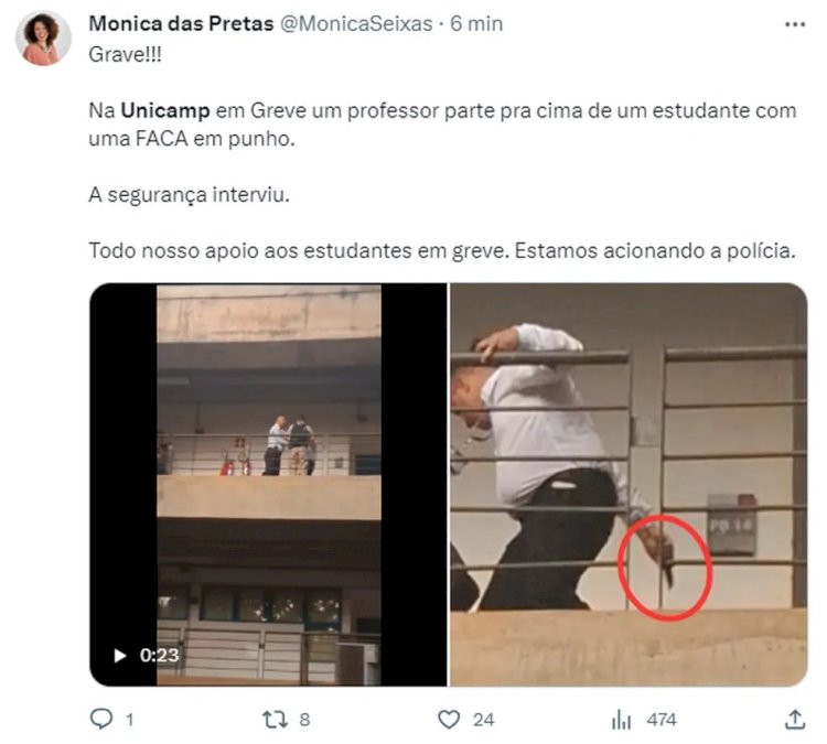 Vídeo mostra briga entre professor e estudante da Unicamp; aluno diz que foi agredido e ameaçado com faca