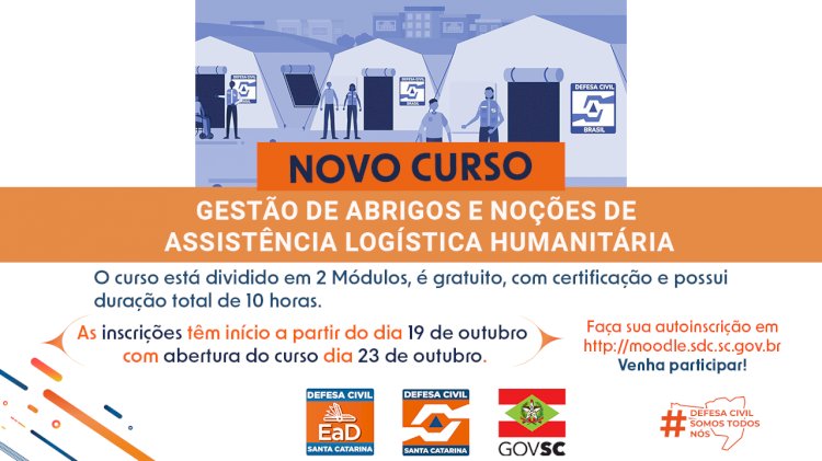 Defesa Civil lança curso de “Gestão de abrigos e noções de assistência logística humanitária”