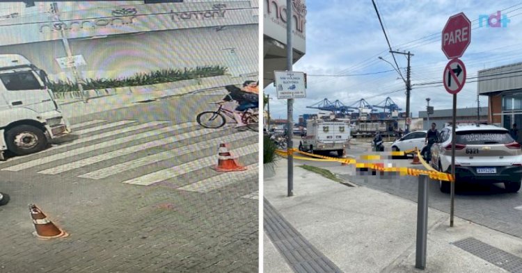 De bicicleta, mulher é atropelada por caminhão ao sair do Ferry Boat em Itajaí