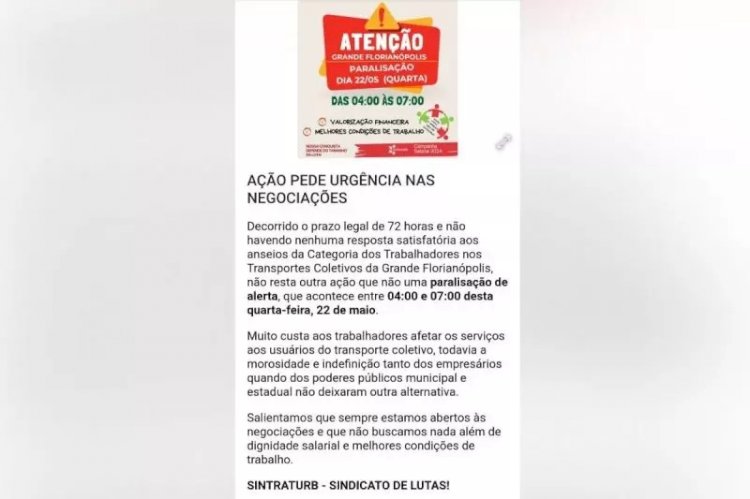 Sindicato anuncia paralisação dos ônibus em Florianópolis