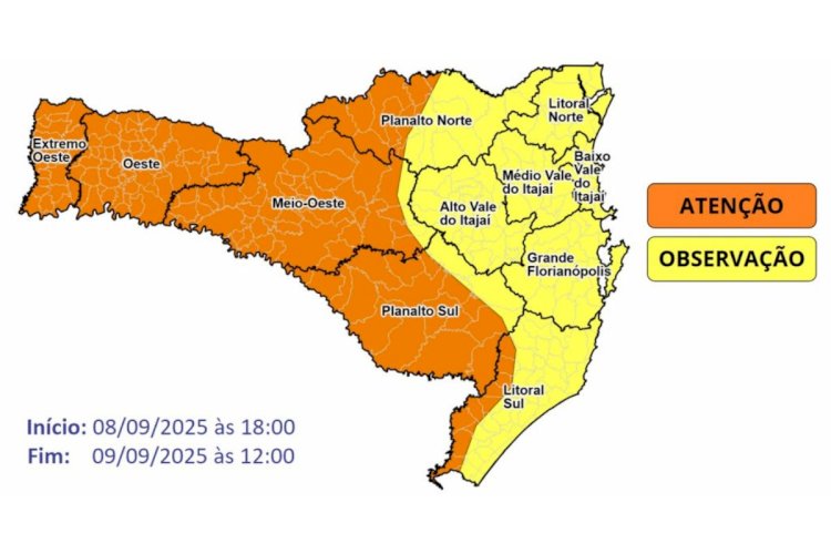 SC sob alerta: frente fria traz chuva intensa, granizo e ventos de até 70 km/h